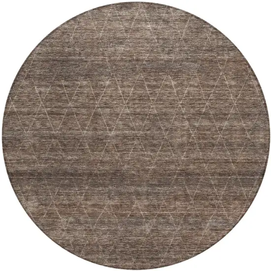 8' Coffee And Ivory Round Geometric Washable Indoor Outdoor Area Rug Photo 2