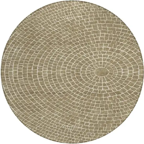 8' Coffee And Ivory Round Geometric Washable Indoor Outdoor Area Rug Photo 3