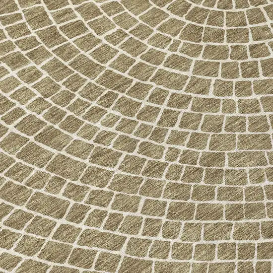 8' Coffee And Ivory Round Geometric Washable Indoor Outdoor Area Rug Photo 7