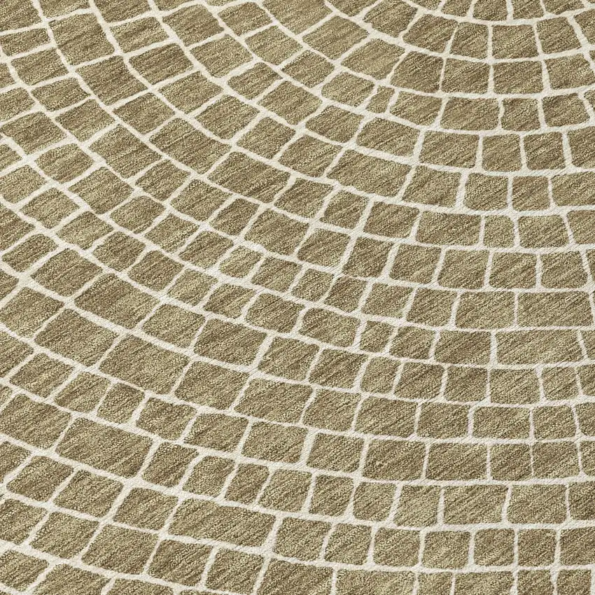 8' Coffee And Ivory Round Geometric Washable Indoor Outdoor Area Rug Photo 7
