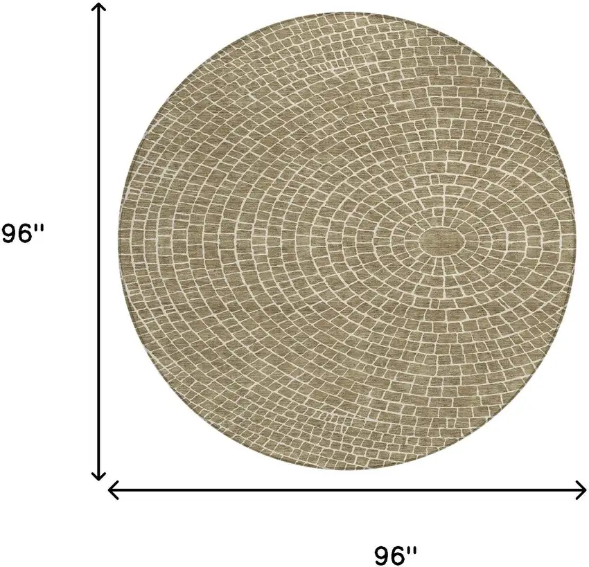 8' Coffee And Ivory Round Geometric Washable Indoor Outdoor Area Rug Photo 8