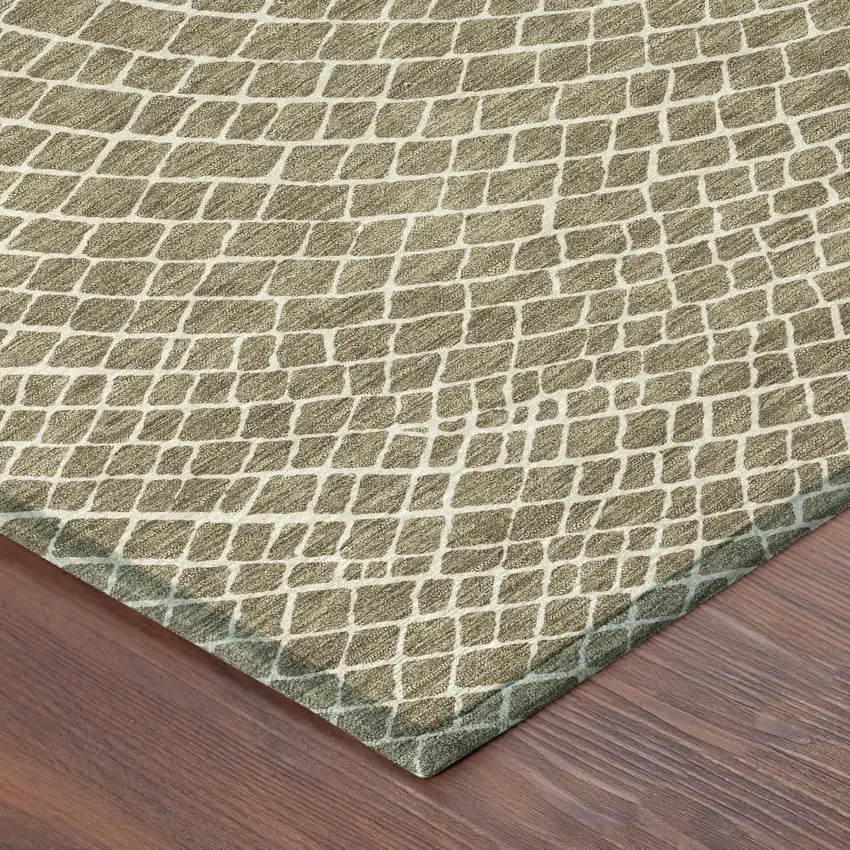 8' Coffee And Ivory Round Geometric Washable Indoor Outdoor Area Rug Photo 6