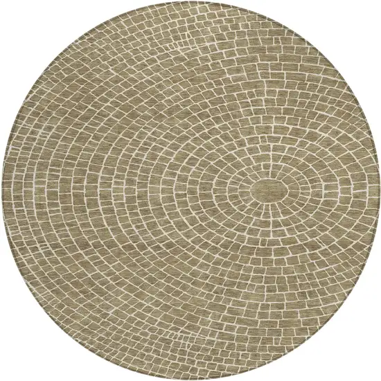 8' Coffee And Ivory Round Geometric Washable Indoor Outdoor Area Rug Photo 1