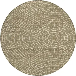 Photo of 8' Coffee And Ivory Round Geometric Washable Indoor Outdoor Area Rug