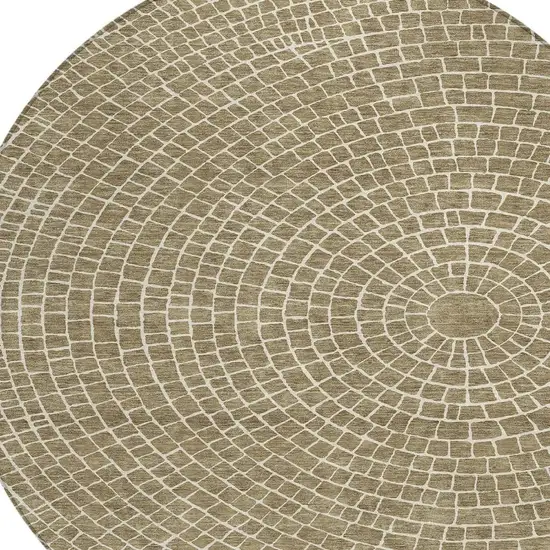 8' Coffee And Ivory Round Geometric Washable Indoor Outdoor Area Rug Photo 2