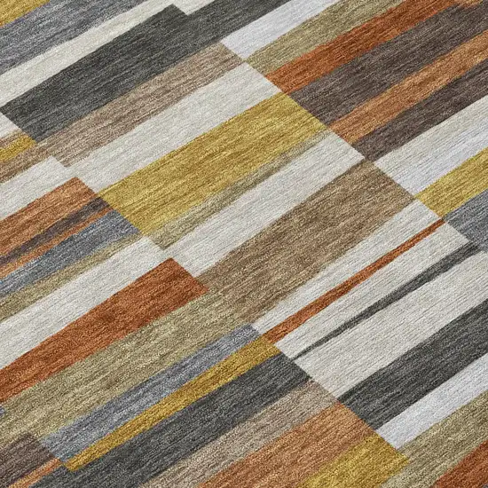 8' Coffee And Ivory Round Striped Washable Indoor Outdoor Area Rug Photo 5