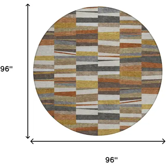 8' Coffee And Ivory Round Striped Washable Indoor Outdoor Area Rug Photo 6