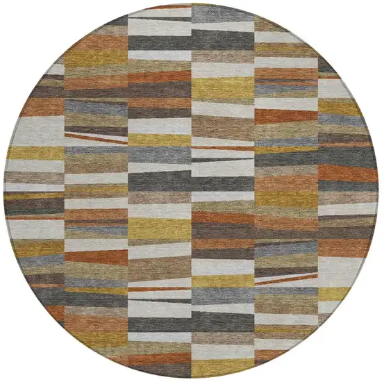 8' Coffee And Ivory Round Striped Washable Indoor Outdoor Area Rug Photo 3