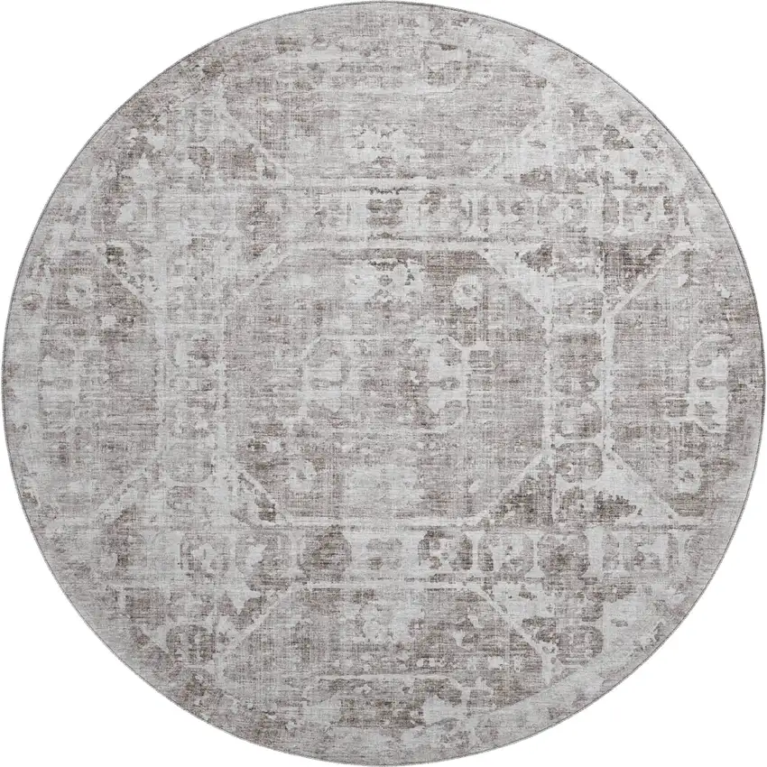 8' Coffee And Ivory Round Tribal Washable Indoor Outdoor Area Rug Photo 2