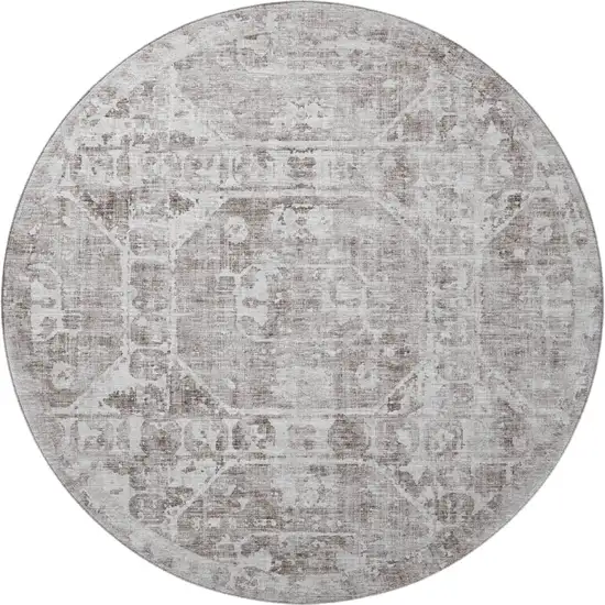 8' Coffee And Ivory Round Tribal Washable Indoor Outdoor Area Rug Photo 4