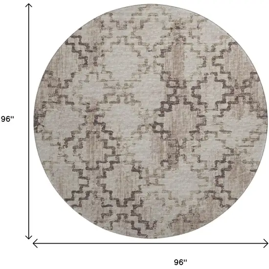 8' Coffee And Ivory Tribal Washable Round Rug With UV Protection Photo 3