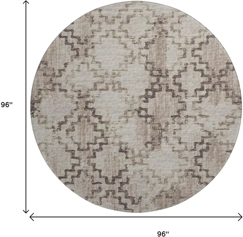 8' Coffee And Ivory Tribal Washable Round Rug With UV Protection Photo 3