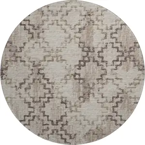 Photo of 8' Coffee And Ivory Tribal Washable Round Rug With UV Protection