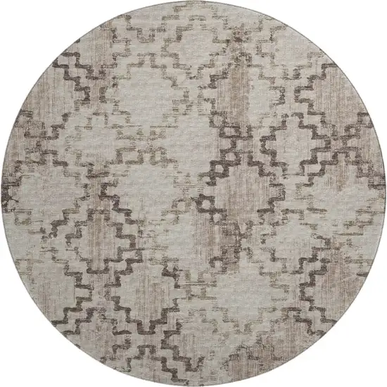 8' Coffee And Ivory Tribal Washable Round Rug With UV Protection Photo 1