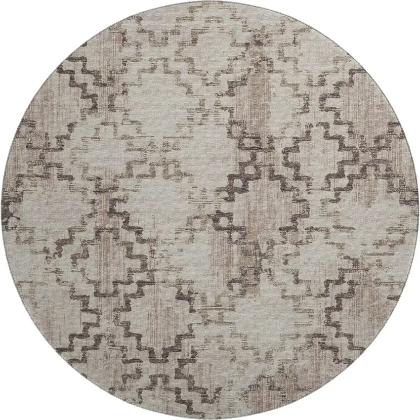 8' Coffee And Ivory Tribal Washable Round Rug With UV Protection Photo 1