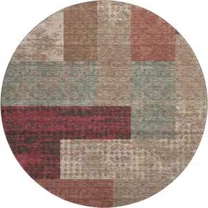 Photo of 8' Coffee And Merlot Geometric Washable Round Rug With UV Protection
