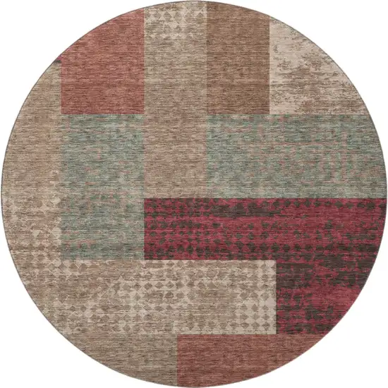 8' Coffee And Merlot Geometric Washable Round Rug With UV Protection Photo 3