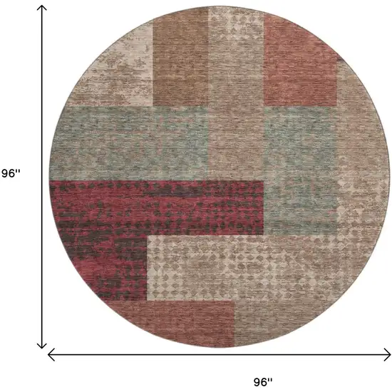 8' Coffee And Merlot Geometric Washable Round Rug With UV Protection Photo 9