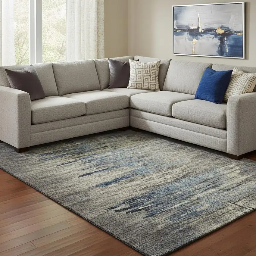 8' Coffee And Navy Blue Abstract Washable Area Rug With UV Protection Photo 2