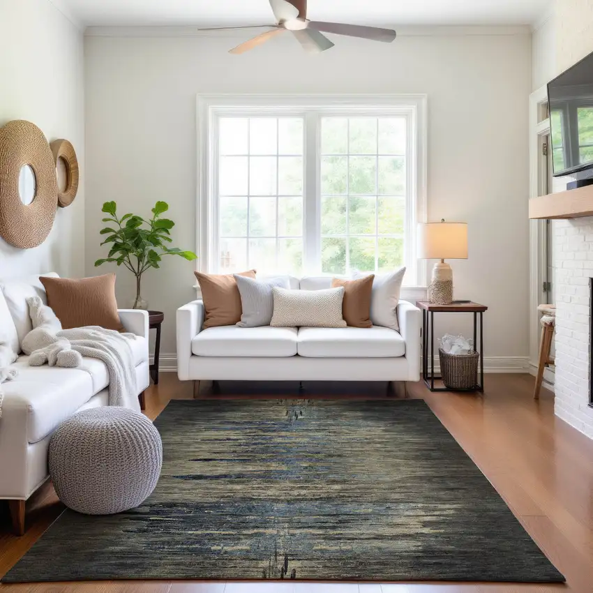 8' Coffee And Navy Blue Abstract Washable Area Rug With UV Protection Photo 5