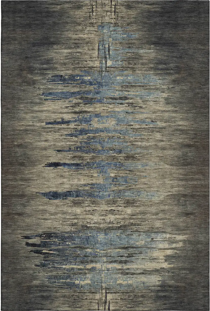 8' Coffee And Navy Blue Abstract Washable Area Rug With UV Protection Photo 1