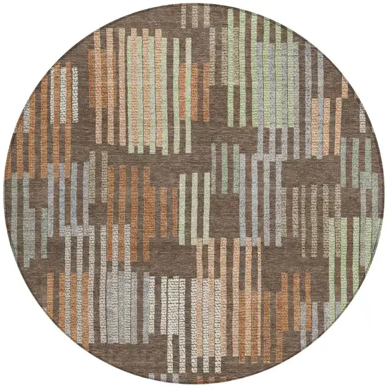 8' Coffee And Orange Round Striped Washable Indoor Outdoor Area Rug Photo 3