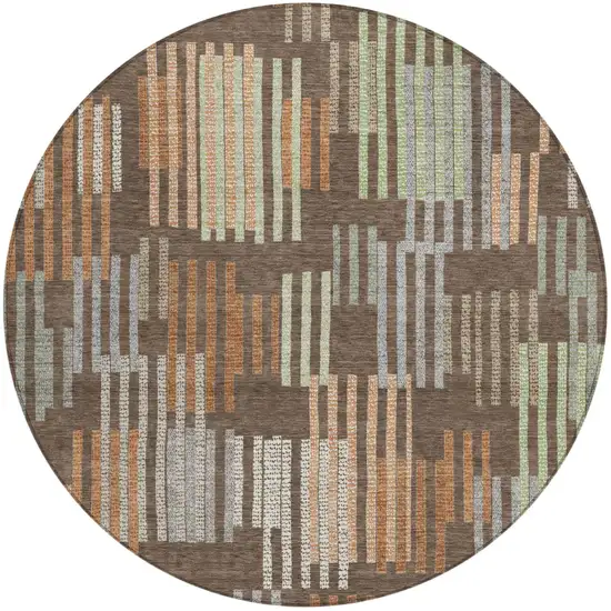 8' Coffee And Orange Round Striped Washable Indoor Outdoor Area Rug Photo 1