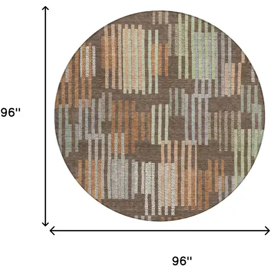 8' Coffee And Orange Round Striped Washable Indoor Outdoor Area Rug Photo 6