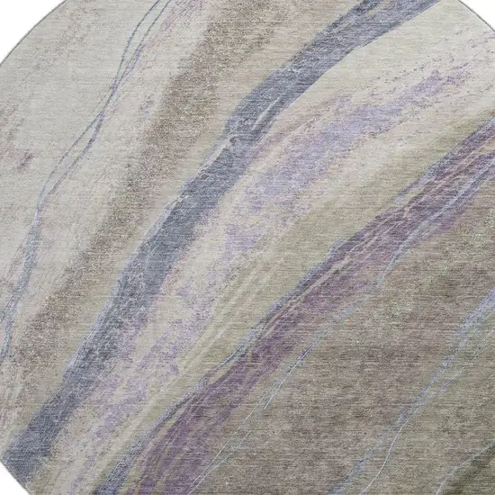 8' Coffee And Purple Abstract Washable Round Rug With UV Protection Photo 3