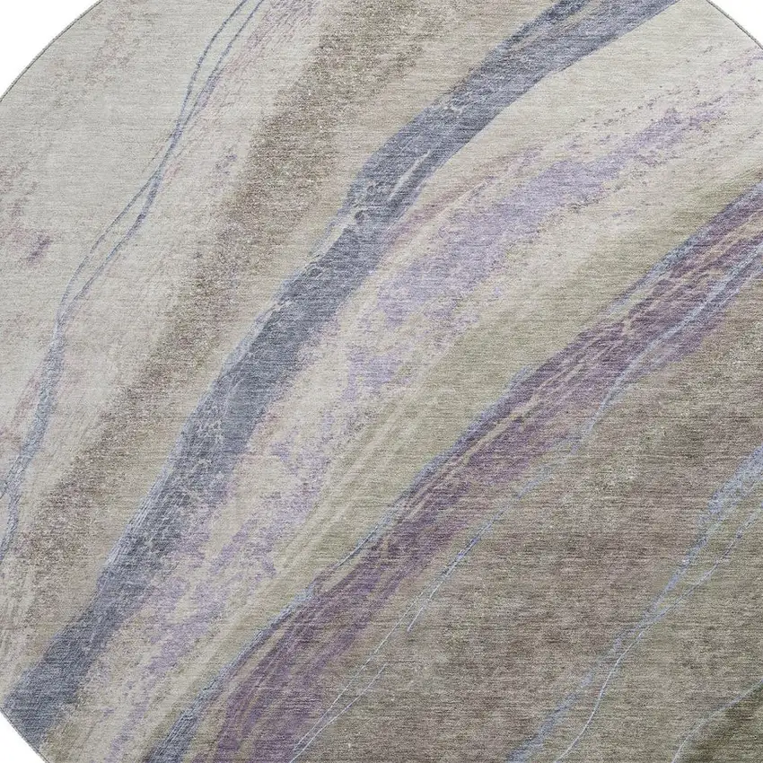 8' Coffee And Purple Abstract Washable Round Rug With UV Protection Photo 3