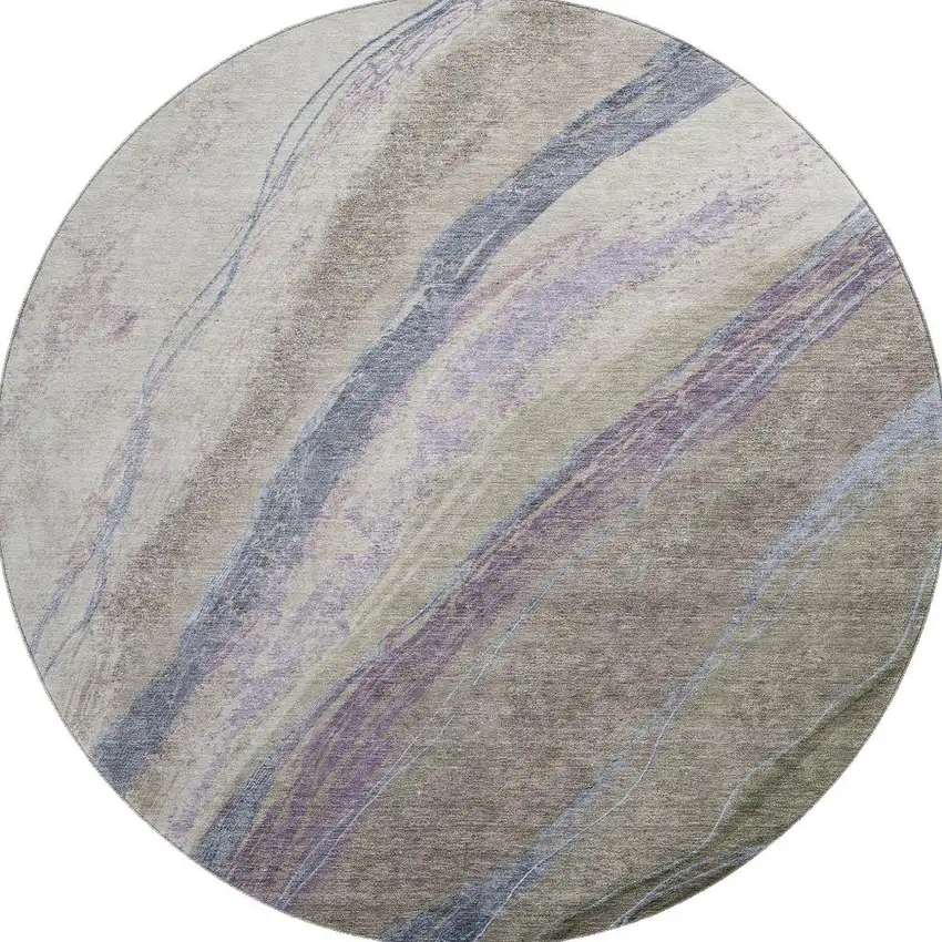 8' Coffee And Purple Abstract Washable Round Rug With UV Protection Photo 4