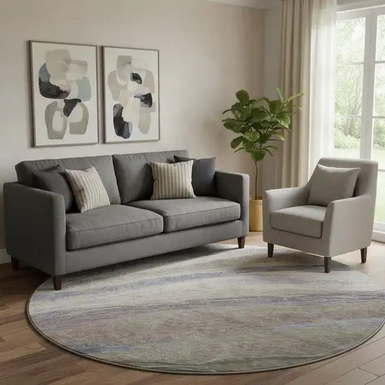 8' Coffee And Purple Abstract Washable Round Rug With UV Protection Photo 2