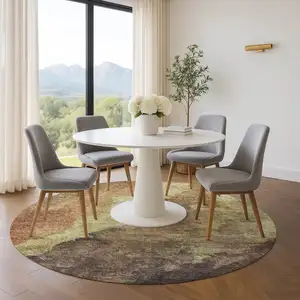 Photo of 8' Coffee And Taupe Abstract Washable Round Rug With UV Protection