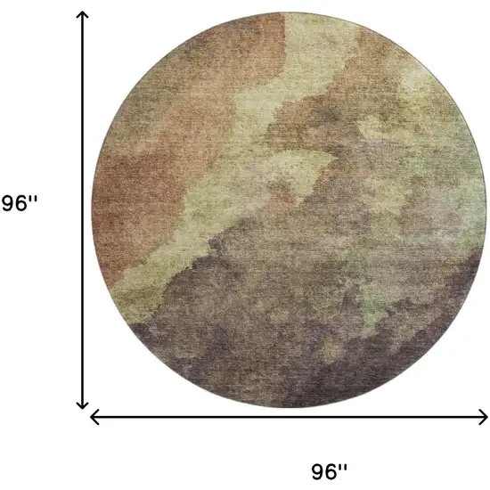 8' Coffee And Taupe Abstract Washable Round Rug With UV Protection Photo 9