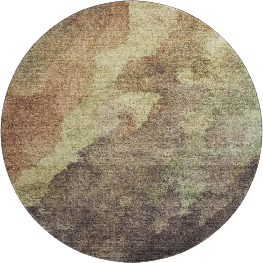 8' Coffee And Taupe Abstract Washable Round Rug With UV Protection Photo 1
