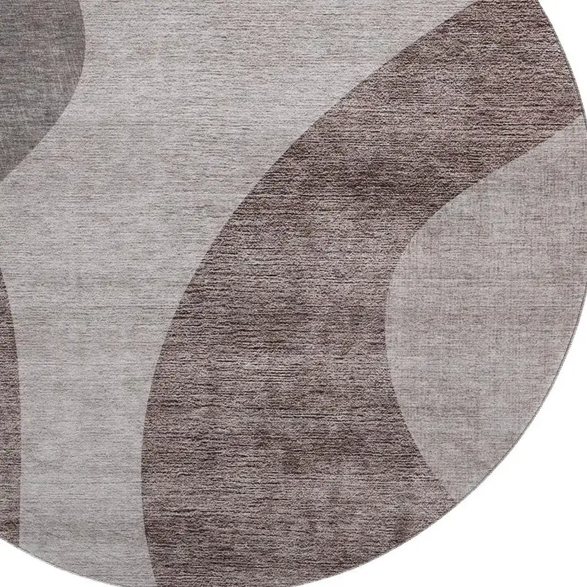 8' Coffee And Taupe Geometric Washable Round Rug With UV Protection Photo 3
