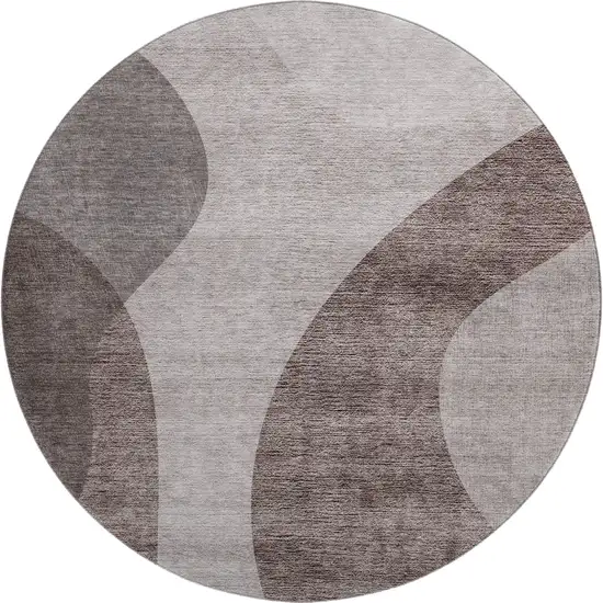 8' Coffee And Taupe Geometric Washable Round Rug With UV Protection Photo 1