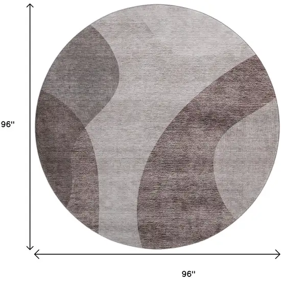 8' Coffee And Taupe Geometric Washable Round Rug With UV Protection Photo 3