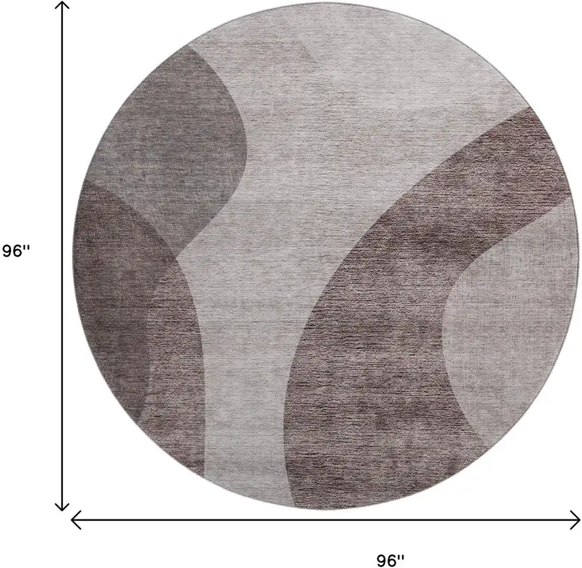 8' Coffee And Taupe Geometric Washable Round Rug With UV Protection Photo 3