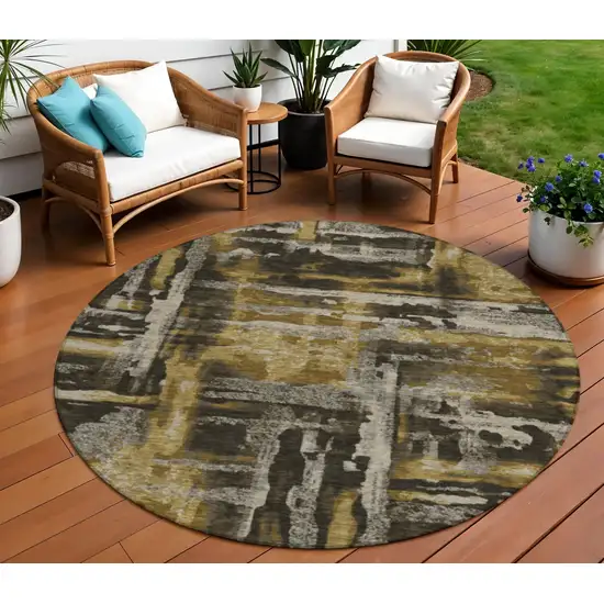 8' Coffee And Taupe Round Abstract Washable Indoor Outdoor Area Rug Photo 2