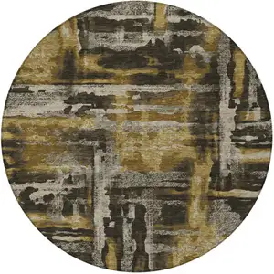 Photo of 8' Coffee And Taupe Round Abstract Washable Indoor Outdoor Area Rug