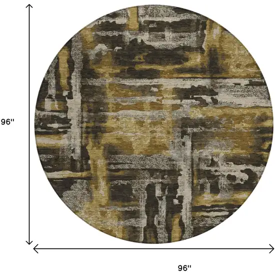 8' Coffee And Taupe Round Abstract Washable Indoor Outdoor Area Rug Photo 9