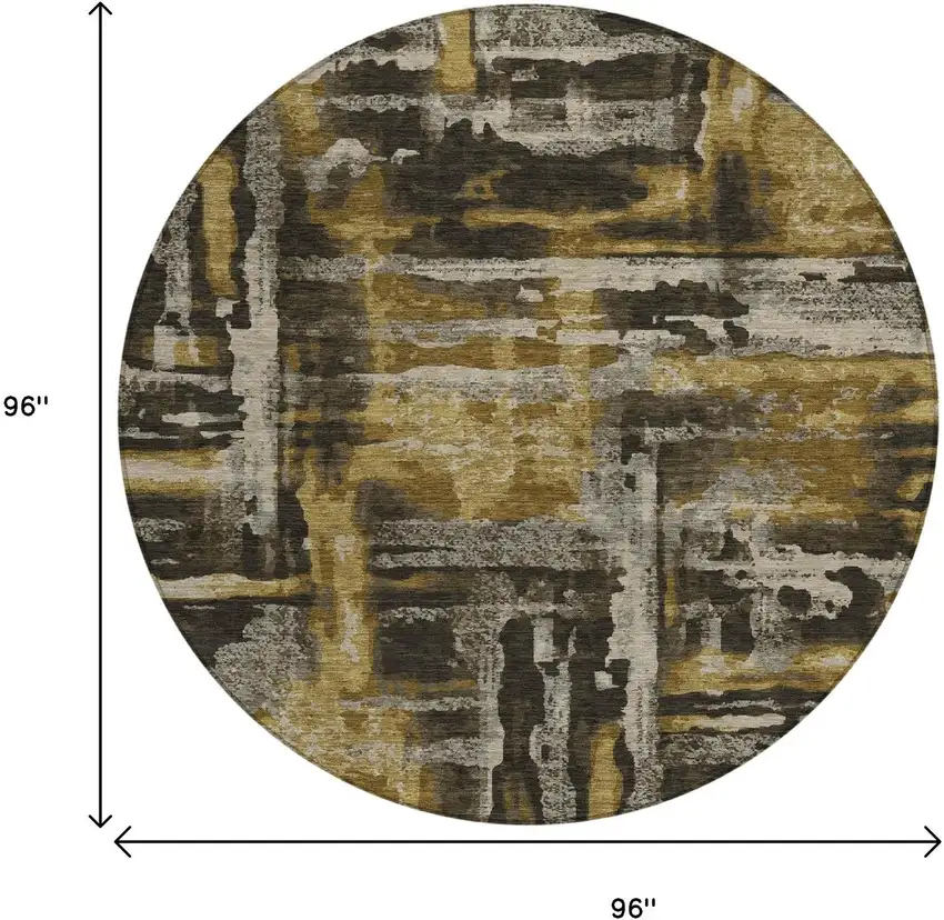 8' Coffee And Taupe Round Abstract Washable Indoor Outdoor Area Rug Photo 9