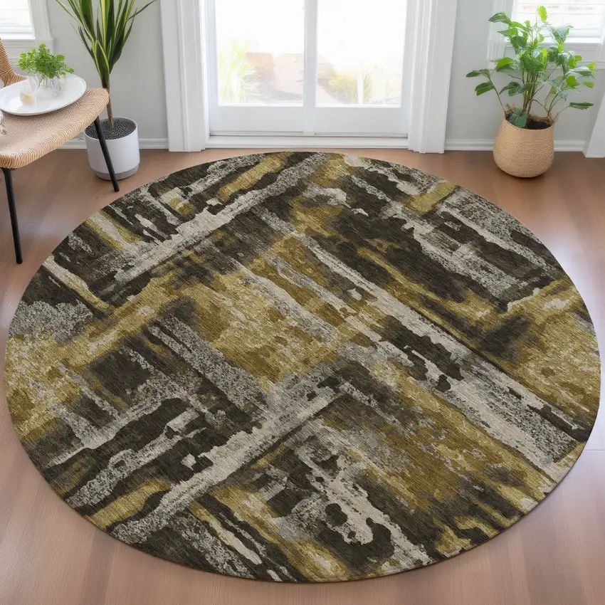 8' Coffee And Taupe Round Abstract Washable Indoor Outdoor Area Rug Photo 5