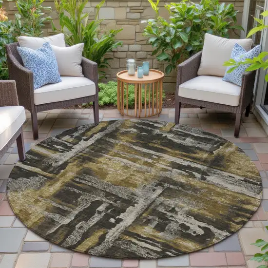 8' Coffee And Taupe Round Abstract Washable Indoor Outdoor Area Rug Photo 6