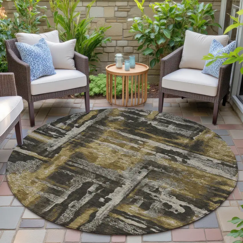 8' Coffee And Taupe Round Abstract Washable Indoor Outdoor Area Rug Photo 6