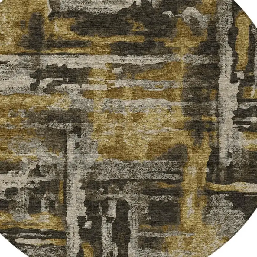 8' Coffee And Taupe Round Abstract Washable Indoor Outdoor Area Rug Photo 3