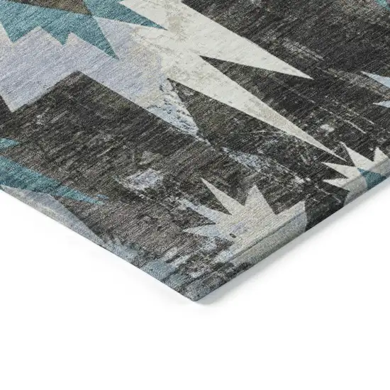 8' Coffee And Teal Blue Round Aztec Washable Indoor Outdoor Area Rug Photo 7