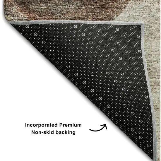 8' Coffee Beige And Copper Abstract Washable Round Rug With UV Protection Photo 3