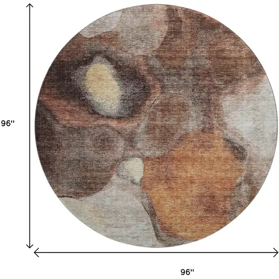 8' Coffee Beige And Copper Abstract Washable Round Rug With UV Protection Photo 7